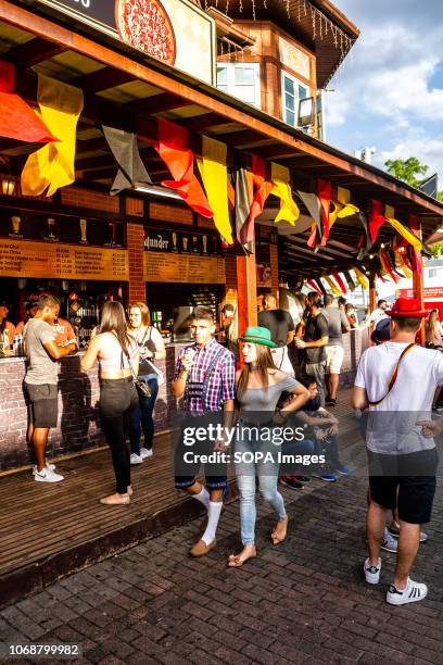 People seen at the festival. Oktoberfest 2018 is a Germany beer festival in Blumenau, a Brazilian city founded by German immigrants. Blumenau, Santa...