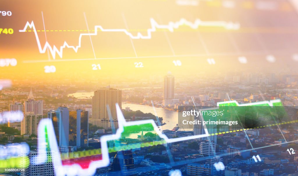 Cityscape thailand with investment theme background and stock market chart