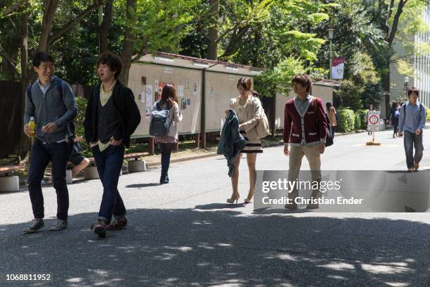 Tokyo, Japan University students are walking on the campus to the lectures.