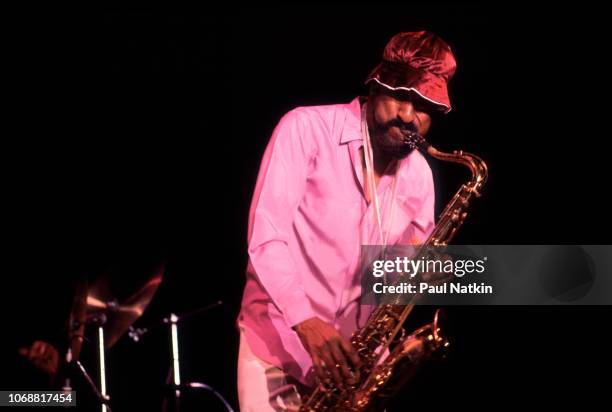 Jazz saxophonist Sonny Rollins performs on stage at the Park West in Chicago, Illinois, May 1, 1981.