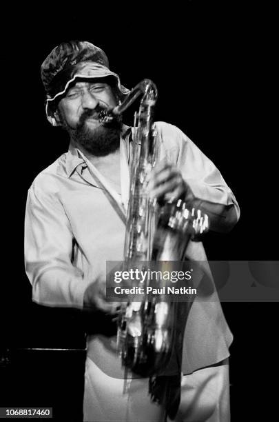 Jazz saxophonist Sonny Rollins performs on stage at the Park West in Chicago, Illinois, May 1, 1981.