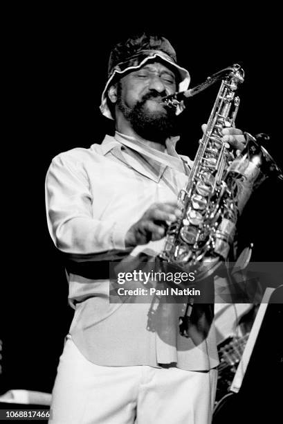 Jazz saxophonist Sonny Rollins performs on stage at the Park West in Chicago, Illinois, May 1, 1981.
