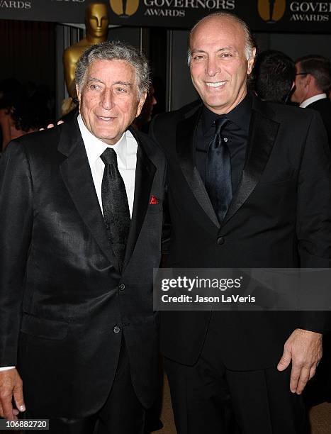 Singer Tony Bennett and son Danny Bennett attend the Academy of Motion Pictures Arts and Sciences' 2nd annual Governors Awards at the Grand Ballroom...