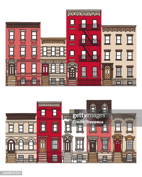 old apartment buildings and facades - new york state stock illustrations