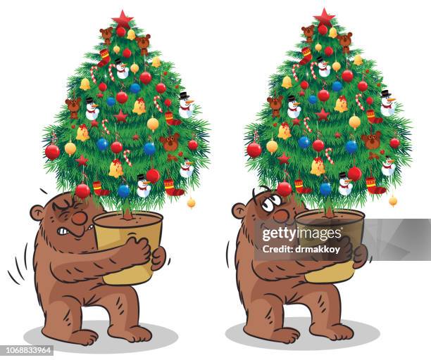 illustrations, cliparts, dessins animés et icônes de ours et noel arbre - christmas angry