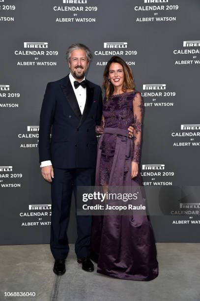 Ilaria Tronchetti Provera and Anselmo Guerrieri Gonzaga walk the red carpet ahead of the 2019 Pirelli Calendar launch gala at HangarBicocca on...