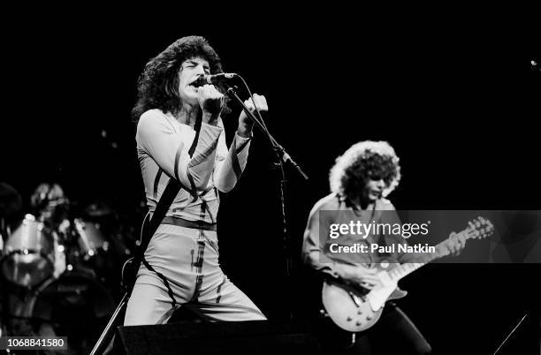 Kevin Cronin and Gary Richrath of REO Speedwagon at the Poplar Creek Music Theater in Hoffman Estates, Illinois, August 24, 1980.