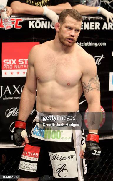 Nate Marquardt of the USA looks on during his UFC Middleweight Championship Eliminator bout at the Konig Pilsner Arena on November 13, 2010 in...