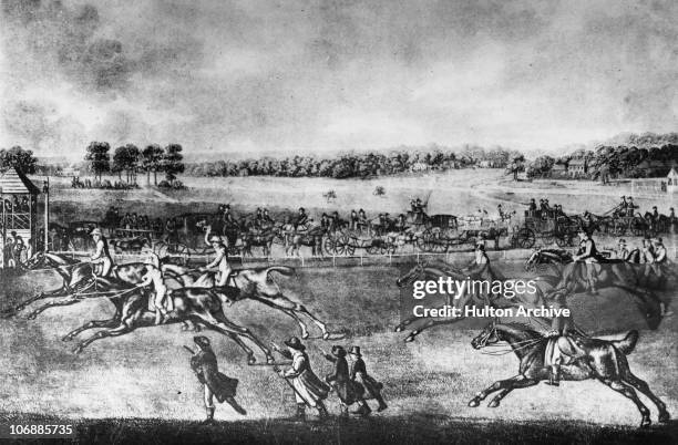 The Oatlands Sweepstakes under way at the Royal Ascot race meeting at Ascot Racecourse, Berkshire, 1791.