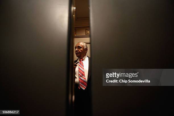 Rep. Charlie Rangel boards an elevator after leaving his House of Representatives ethics committee hearing in the Longworth House Office Building...