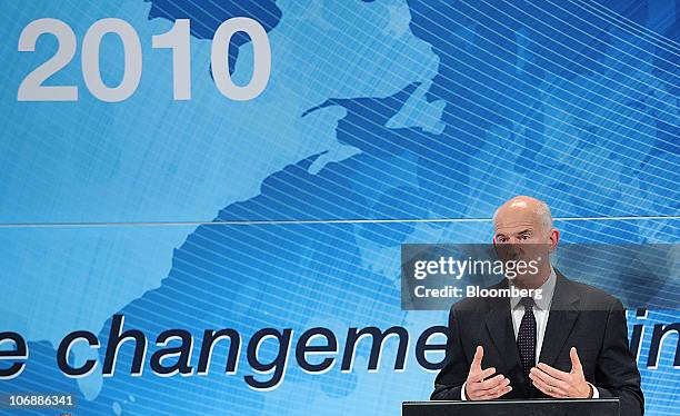 George Papandreou, Greece's prime minister, speaks during a council meeting of the Socialist International in Paris, France, on Monday, Nov. 15,...