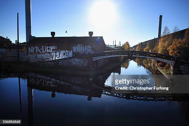 Graffiti covers the walls of the canalside at Icknield Port Loop which was due to be rejuvenated by Advantage West Midlands but has been put on hold...