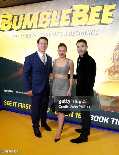 John Cena, Hailee Steinfeld and Travis Knight attend a special screening of Paramount Pictures' film 'Bumblebee' at Cineworld Leicester Square on...