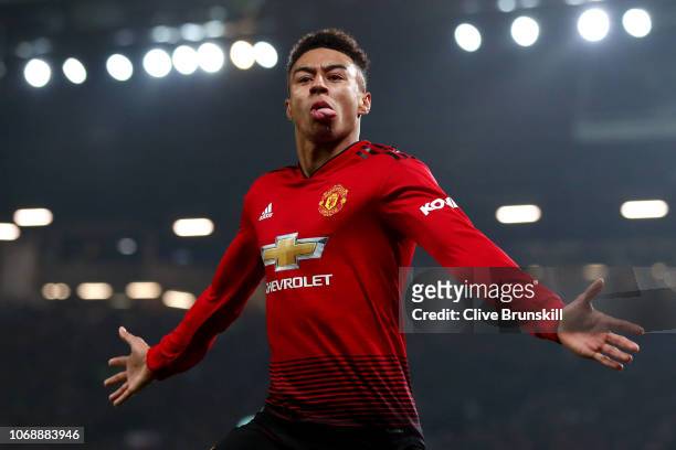 Jesse Lingard of Manchester United celebrates after scoring his team's second goal during the Premier League match between Manchester United and...