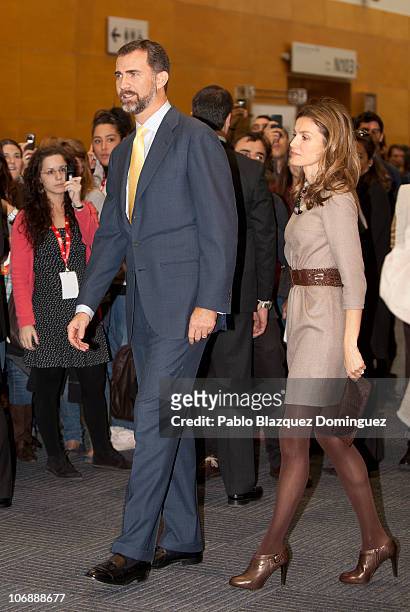 Prince Felipe and Princess Letizia of Spain attend 'Dia del Joven Emprendedor' 10th Anniversary at Parque Ferial Juan Carlos I on November 15, 2010...
