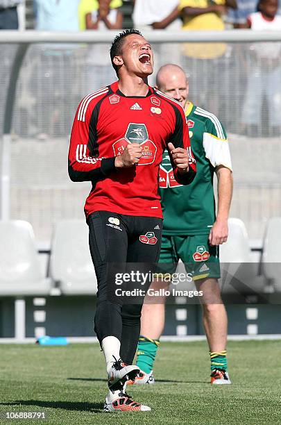 Moeneeb Josephs of South Africa reacts during a South Africa team training session ahead of the Nelson Mandela Challenge Cup match against the USA at...