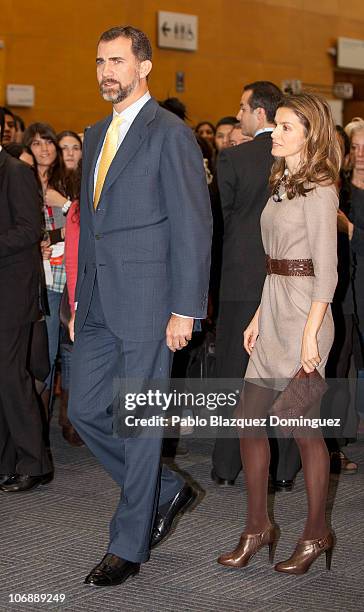 Prince Felipe and Princess Letizia of Spain attend 'Dia del Joven Emprendedor' 10th Anniversary at Parque Ferial Juan Carlos I on November 15, 2010...