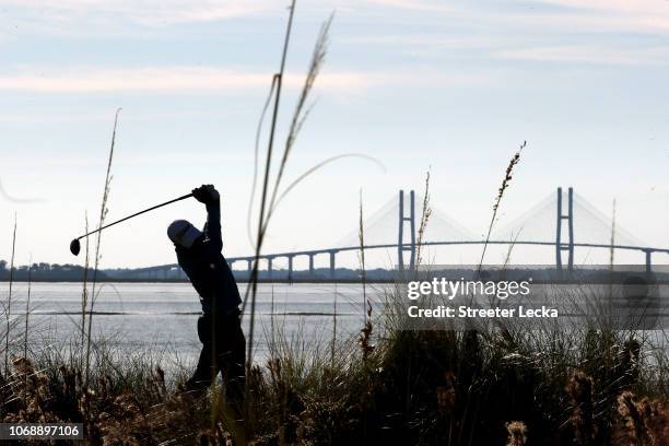 Charles Howell III of the United States plays his shot from the 14th tee during the third round of the RSM Classic at the Sea Island Golf Club...