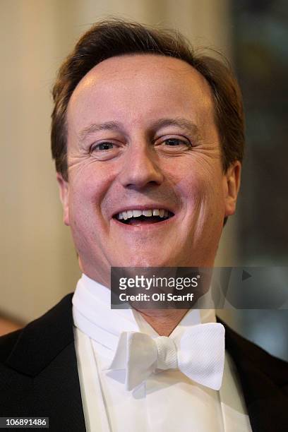 British Prime Minister David Cameron arrives to deliver a speech to guests at Lord Mayor of London�s Banquet on November 15, 2010 in London, England....