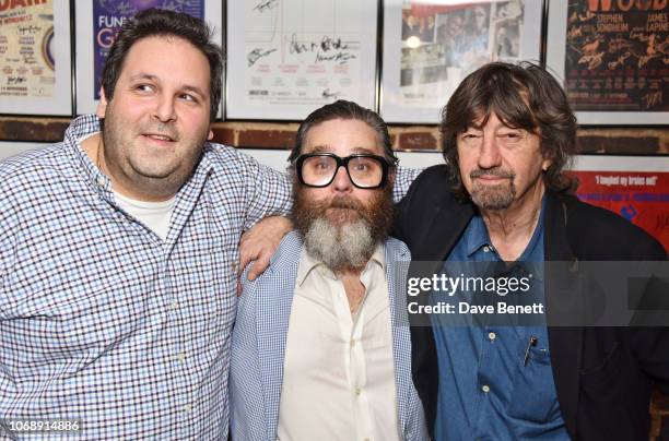 David Babani, Andy Nyman and Sir Trevor Nunn attend the press night after party for "Fiddler On The Roof" at the Menier Chocolate Factory on December...