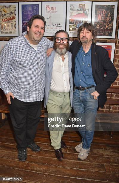 David Babani, Andy Nyman and Sir Trevor Nunn attend the press night after party for "Fiddler On The Roof" at the Menier Chocolate Factory on December...