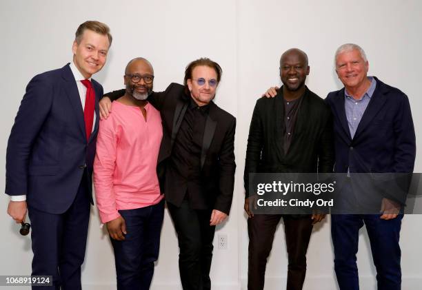 Oliver Barker, Theaster Gates, Bono, David Adjaye and Larry Gagosian attend The Auction with Theaster Gates, Sir David Adjaye and Bono, in...