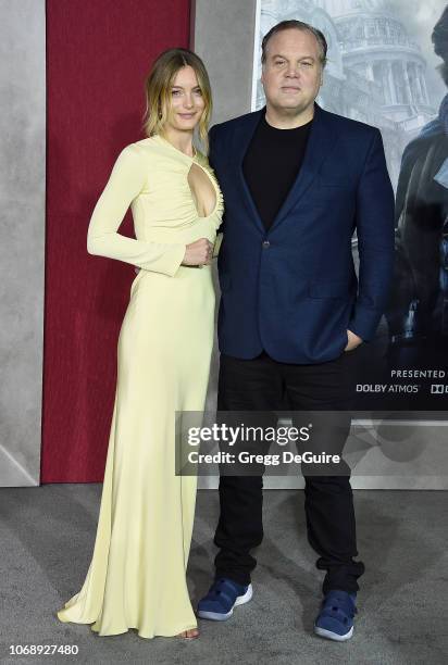 Leila George and dad Vincent D'Onofrio arrive at the Premiere Of Universal Pictures' "Mortal Engines" at Regency Village Theatre on December 5, 2018...