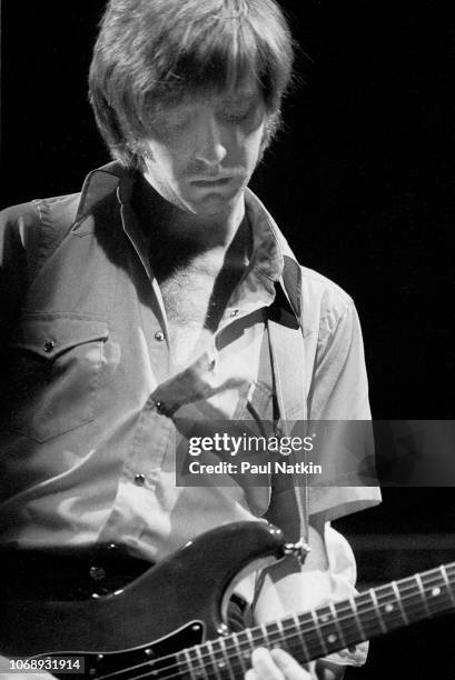 British musician James Honeyman-Scott , of the group Pretenders, plays guitar as he performs at the Park West, Chicago, Illinois, April 25, 1980.