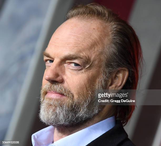 Hugo Weaving arrives at the Premiere Of Universal Pictures' "Mortal Engines" at Regency Village Theatre on December 5, 2018 in Westwood, California.
