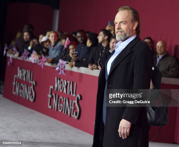Hugo Weaving arrives at the Premiere Of Universal Pictures' "Mortal Engines" at Regency Village Theatre on December 5, 2018 in Westwood, California.