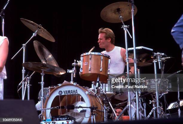 British musician Martin Chambers, of the group Pretenders, plays drums as he performs during the US Festival, Ontario, California, May 30, 1983.