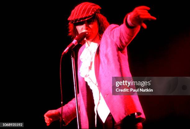 American musician Chrissie Hynde, of the group Pretenders, performs at the Aragon Ballroom, Chicago, Illinois, August 22, 1981.