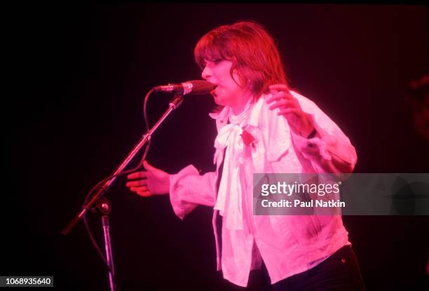 American musician Chrissie Hynde, of the group Pretenders, performs at the Aragon Ballroom, Chicago, Illinois, August 22, 1981.