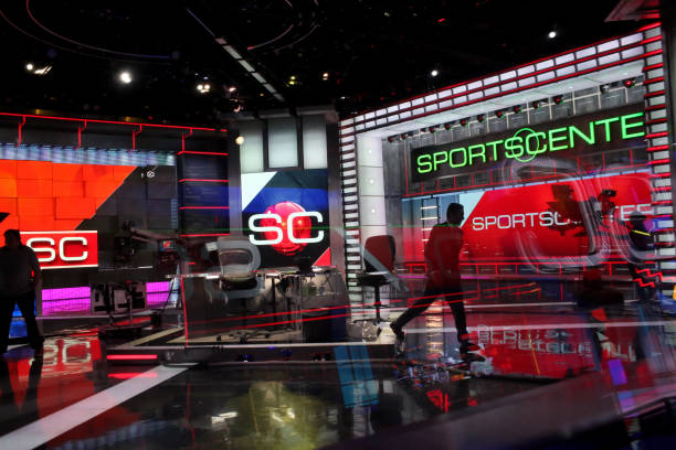 Kevin Negandhi prepares to anchor SportsCenter with Sage Steele at ESPN Headquarters on November 15, 2018.