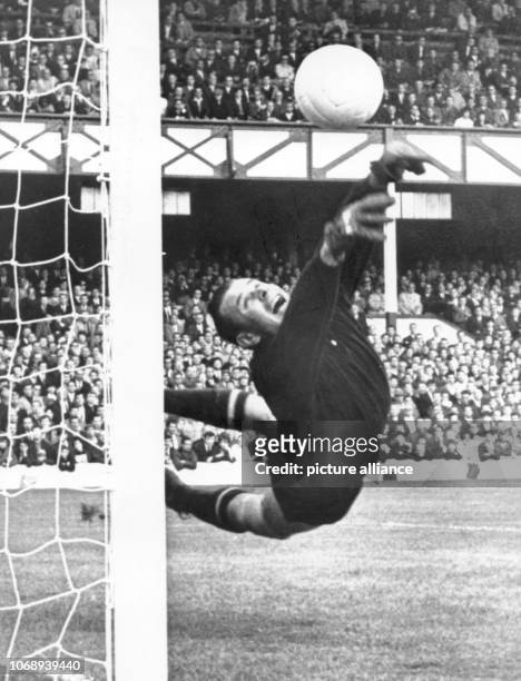 Russian keeper Lev Yashin defends a free kick in the semifinal match of the FIFA World Cup between Germany and the USSR on 25 July 1966 at Goodison...