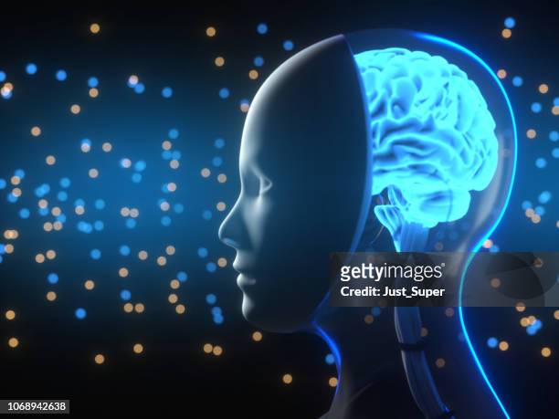 künstliche intelligenz-technologie - brain computer stock-fotos und bilder