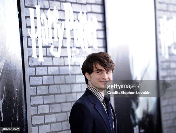 Actor Daniel Radcliffe attends the premiere of "Harry Potter and the Deathly Hallows - Part 1" at Alice Tully Hall on November 15, 2010 in New York...