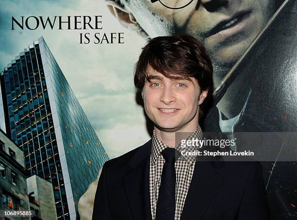 Actor Daniel Radcliffe attends the premiere of "Harry Potter and the Deathly Hallows - Part 1" at Alice Tully Hall on November 15, 2010 in New York...