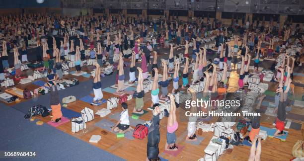 Iyengar Memorial Goya Institute organises a practical session of Iyengar Yoga for 1200 students from 56 countries at Balewadi Sports Complex, on...