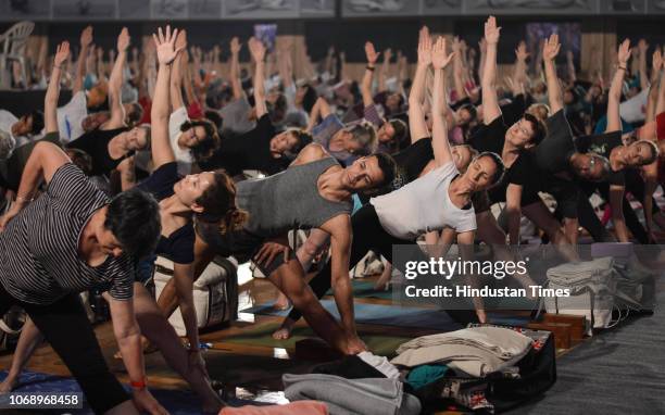 Iyengar Memorial Goya Institute organised a practical session of Iyengar Yoga for 1200 students from 56 countries at Balewadi sports complex, on...