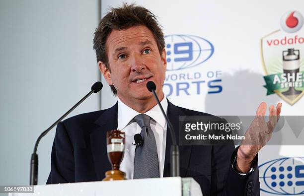 Mark Nicholas talks at the Channel Nine 2010/11 Ashes Series launch at the Sydney Cricket Ground on November 16, 2010 in Sydney, Australia.