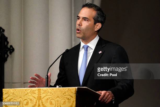George P. Bush gives a eulogy during the funeral for former President George H.W. Bush at St. Martin's Episcopal Church, on December 6, 2018 in...