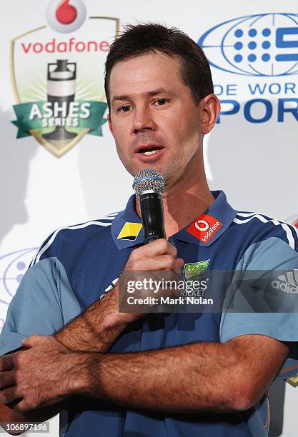 Ricky Ponting talks during the Channel Nine 2010/11 Ashes Series launch at the SCG on November 16, 2010 in Sydney, Australia.