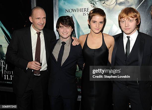 Actors Ralph Fiennes, Daniel Radcliffe, Emma Watson and Rupert Grint attend the premiere of "Harry Potter and the Deathly Hallows - Part 1" at Alice...