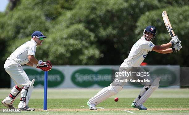 Colin de Grandhomme of the Aces bats during day one of the Plunket Shield match between the Auckland Aces and the Otago Volts at Colin Maiden Park on...