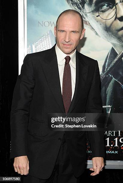 Actor Ralph Fiennes attends the premiere of "Harry Potter and the Deathly Hallows - Part 1" at Alice Tully Hall on November 15, 2010 in New York City.