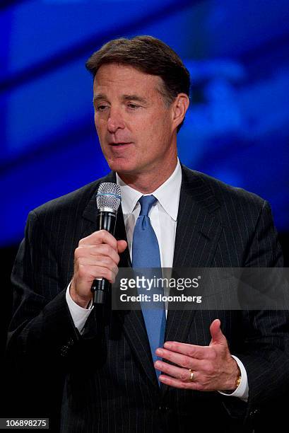 Senator Evan Bayh, a Democrat from Indiana, speaks during a meeting of the Wall Street Journal CEO Council in Washington, D.C., U.S., on Monday, Nov....