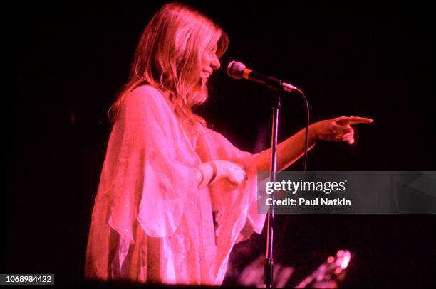 Singer Annie Haslam of Renaissance sings on stage at the Uptown Theater in Chicago, Illinois, July 8, 1979.