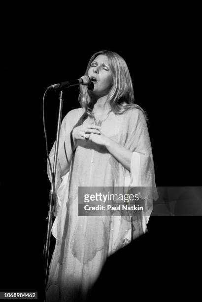 Singer Annie Haslam of Renaissance sings on stage at the Uptown Theater in Chicago, Illinois, July 8, 1979.