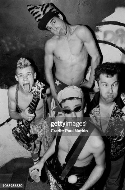 Portrait of the Red Hot Chili Peppers, clockwise from left, Flea, Anthony Kiedis, Chad Smith, and Hillel Slovak at the Metro in Chicago, Illinois,...